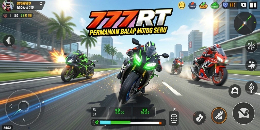 Tampilan gameplay balap motor yang menegangkan di 777RT.
