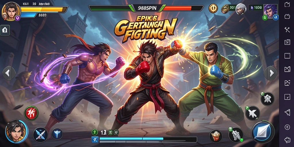 Tangkapan layar 988SPIN menunjukkan pertarungan karakter yang mendebarkan.