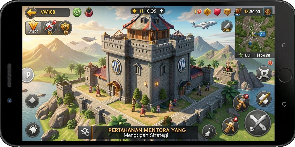 Tangkapan layar VW108 menampilkan aksi mendebarkan di medan perang Tower Defense.